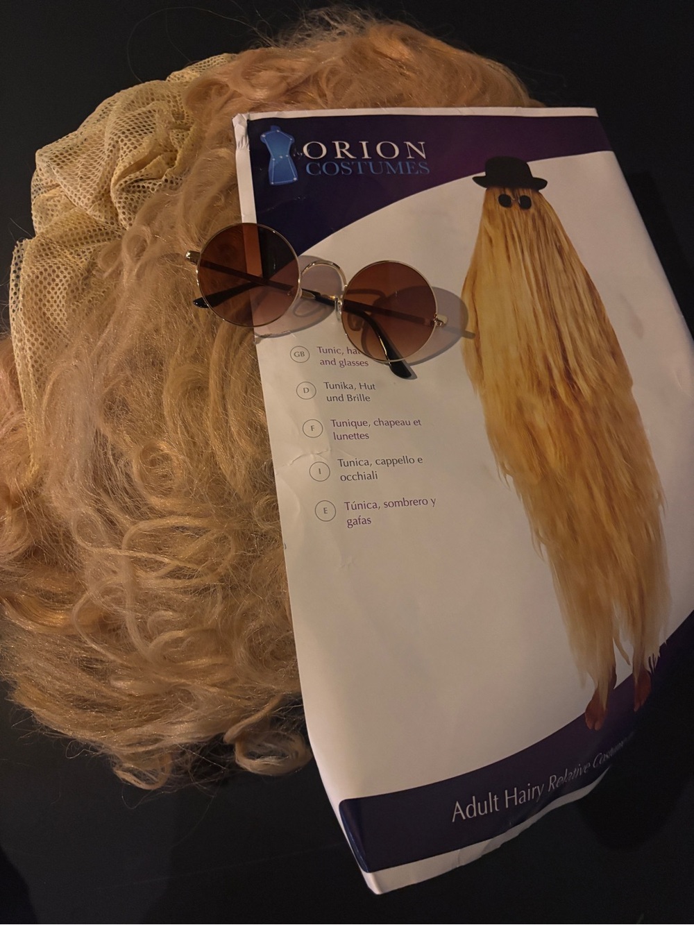 Cousin It Adams Family Adult Hairy Costume Wig with Sunglasses